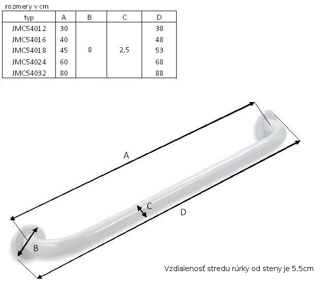 Držadlo kovové biele 60 cm